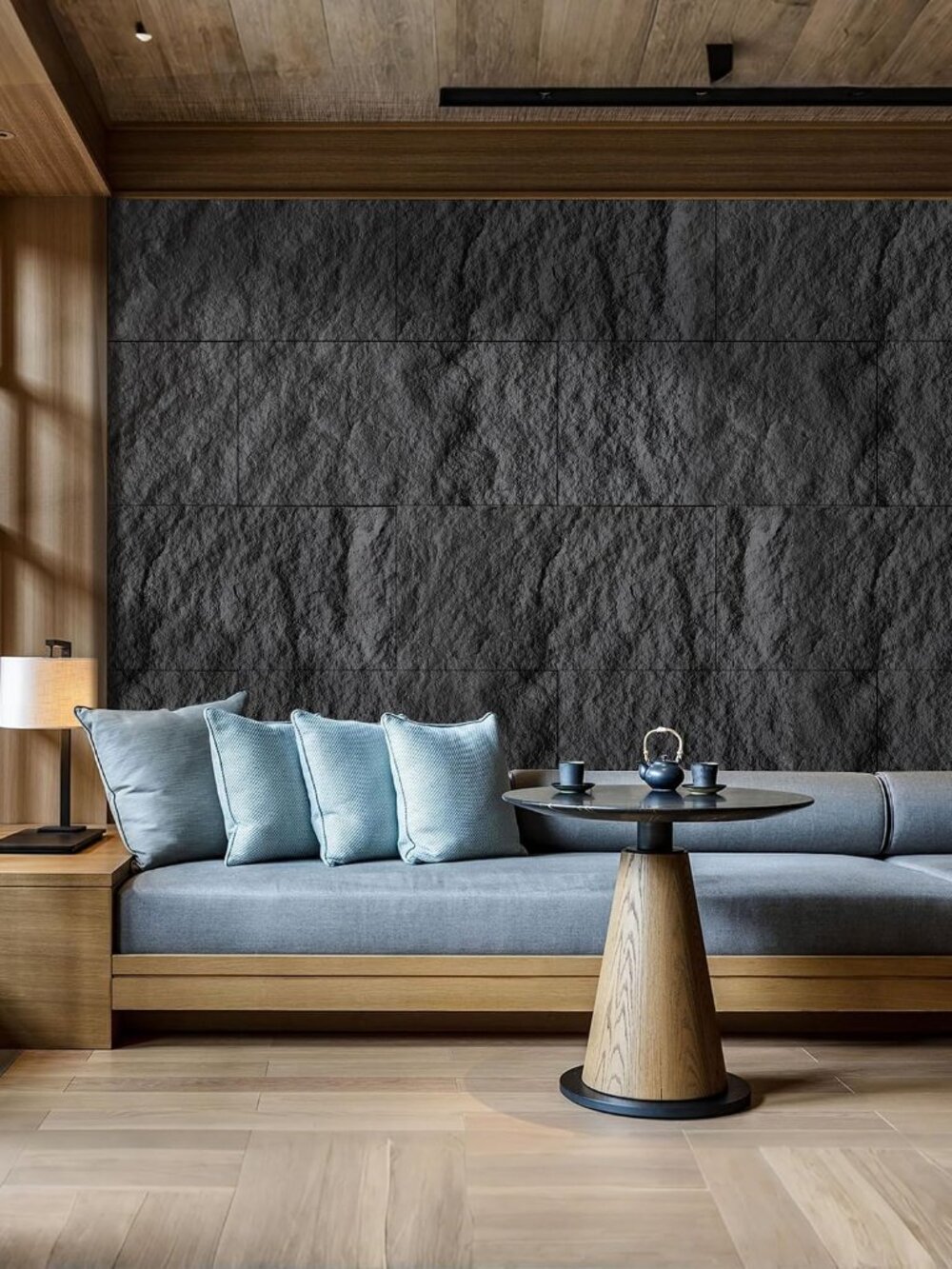 KASARO PU 3D Faux Stone Wall Panels, 4 PCS Wainscoting Panel for Interior Wall